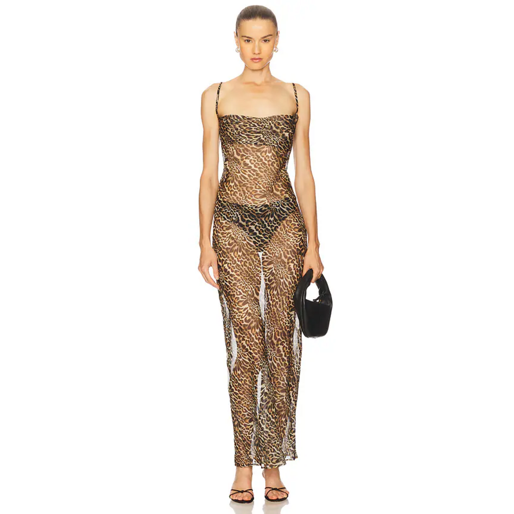 One Teaspoon Jagger Maxi Slip Dress in Leopard Print in Brown - Picture 1 of 6